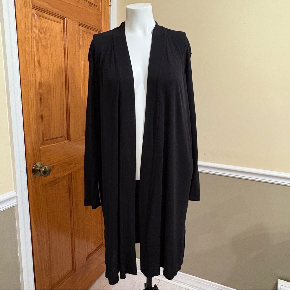Eileen Fisher Silk Black Open Front Cardigan - Picture 1 of 5